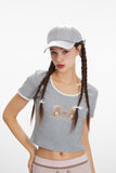 Nariele - Sweet Bear Tee | Fitted Lace-Trim Crop
