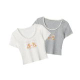 Nariele - Sweet Bear Tee | Fitted Lace-Trim Crop