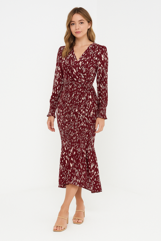 Aestorae – Linda | Printed Belted V-Neck Maxi Dress