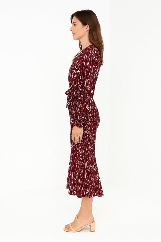 Aestorae – Linda | Printed Belted V-Neck Maxi Dress