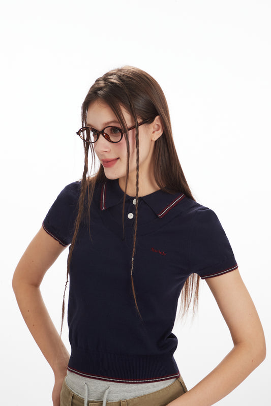 Nariele - Retro Preppy Polo Tee | Embroidered Knit