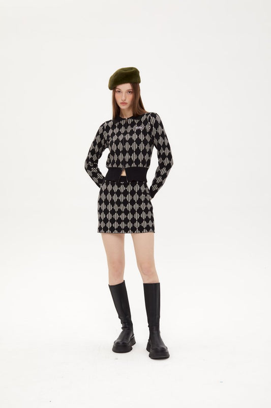 Nariele - Retro Fusion | Zip-Up Knit Cardigan & Slim Skirt Set
