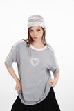 Nariele - Heart Lace Embroidery Tee | Unisex Loose Fit