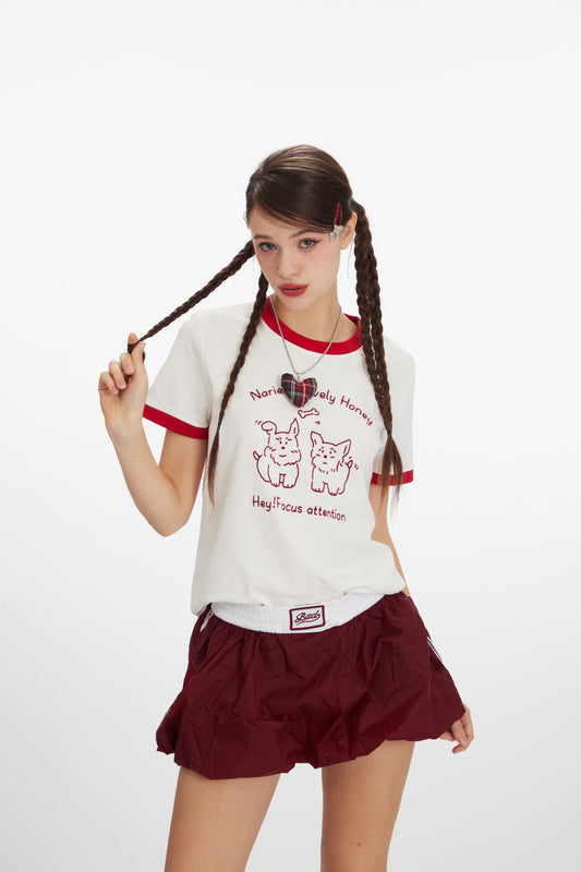 Nariele - Flocked Print Tee | Casual Contrast Crew