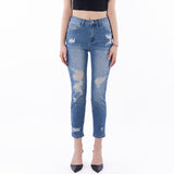 LongYing – Distressed High-Waist Cropped Jeans | Stretch Skinny Fit