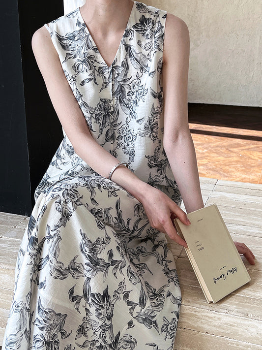 New Open Original - Garden Ease Dress | Vintage Tie-Back Vest Midi