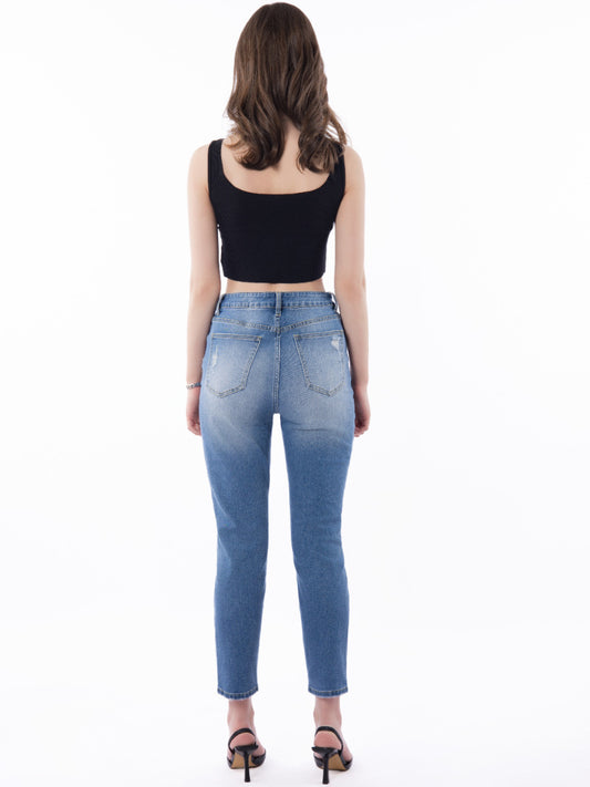 LongYing – Distressed High-Waist Cropped Jeans | Stretch Skinny Fit