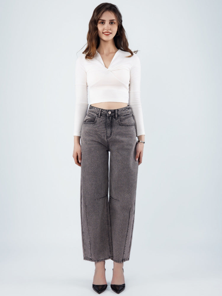 LongYing – Plus Size High-Waist Straight-Leg Jeans | Washed Grey Denim