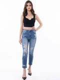 LongYing – Distressed High-Waist Cropped Jeans | Stretch Skinny Fit