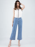LongYing – High-Waist Cropped Straight Jeans | Stretch Fit with Vintage Wash
