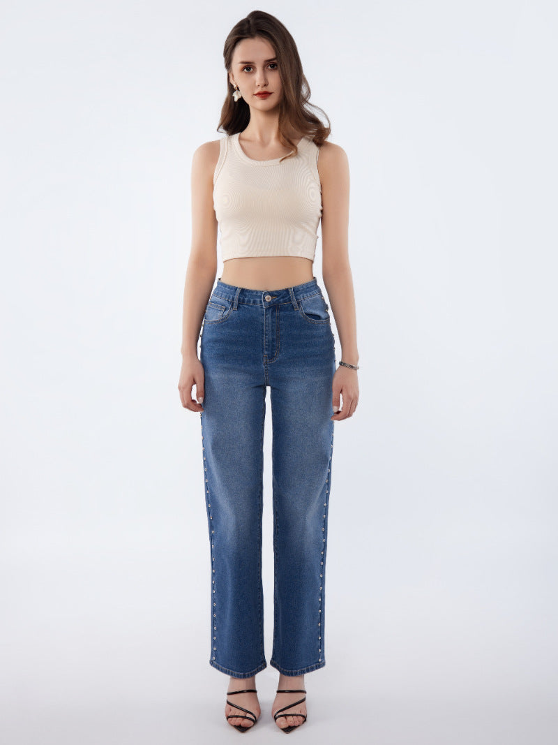LongYing – High-Waist Wide-Leg Jeans | Washed Vintage Street Style