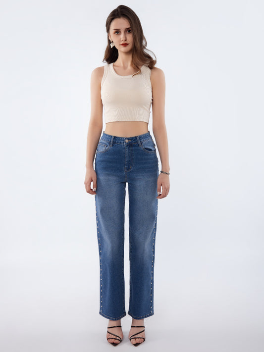 LongYing – High-Waist Wide-Leg Jeans | Washed Vintage Street Style