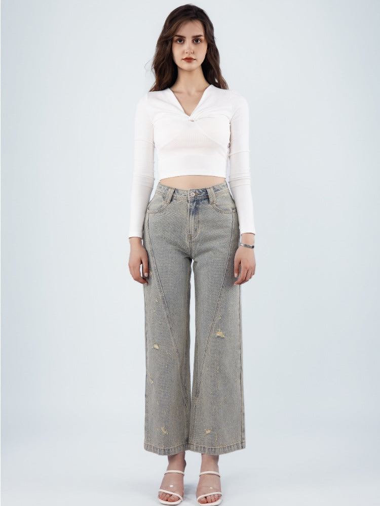 LongYing – High-Waist Wide-Leg Jeans | Distressed Vintage Denim