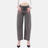 LongYing – Plus Size High-Waist Straight-Leg Jeans | Washed Grey Denim