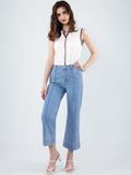 LongYing – High-Waist Cropped Straight Jeans | Stretch Fit with Vintage Wash
