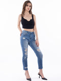 LongYing – Distressed High-Waist Cropped Jeans | Stretch Skinny Fit