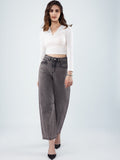 LongYing – Plus Size High-Waist Straight-Leg Jeans | Washed Grey Denim