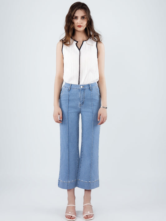 LongYing – High-Waist Cropped Straight Jeans | Stretch Fit with Vintage Wash