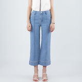 LongYing – High-Waist Cropped Straight Jeans | Stretch Fit with Vintage Wash