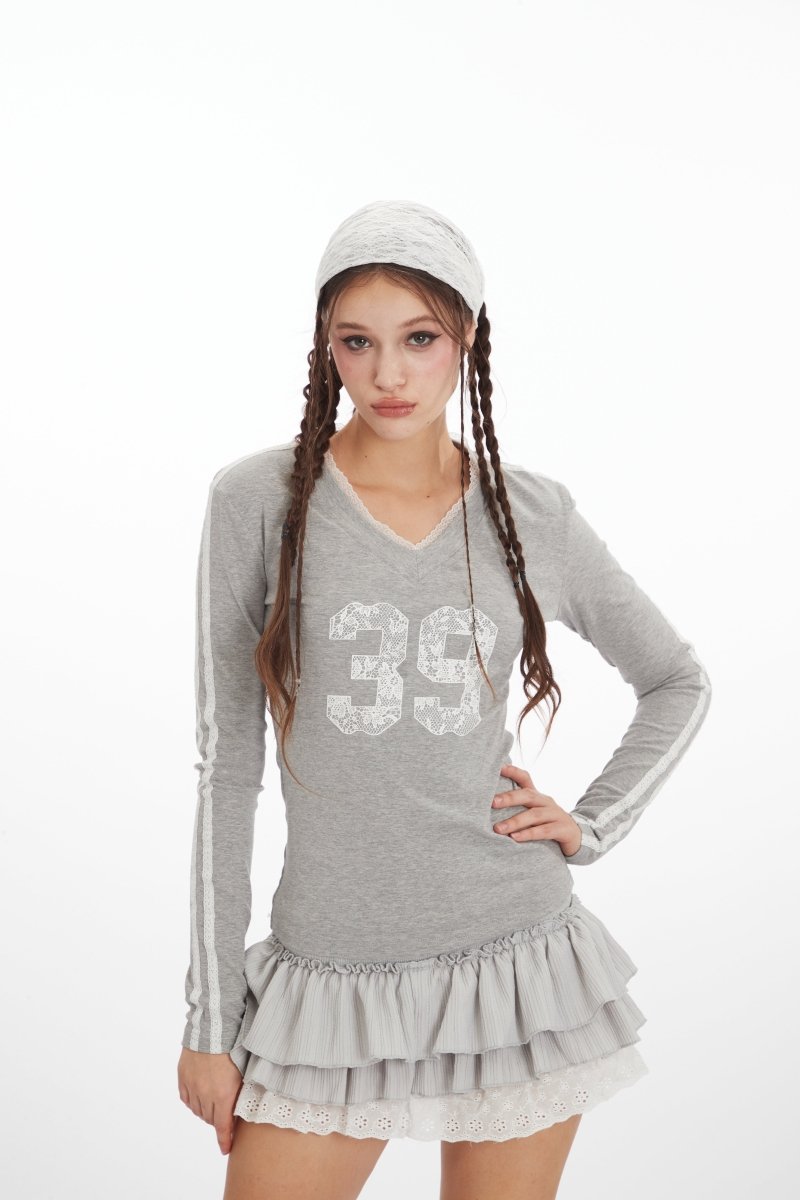 HeyHenry - Lace Fusion | V-hals cropped T-shirt met lange mouwen