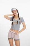 Nariele - Sweet Bear Tee | Fitted Lace-Trim Crop
