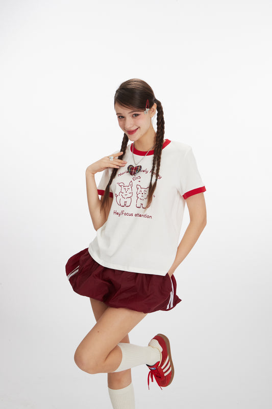 Nariele - Flocked Print Tee | Casual Contrast Crew